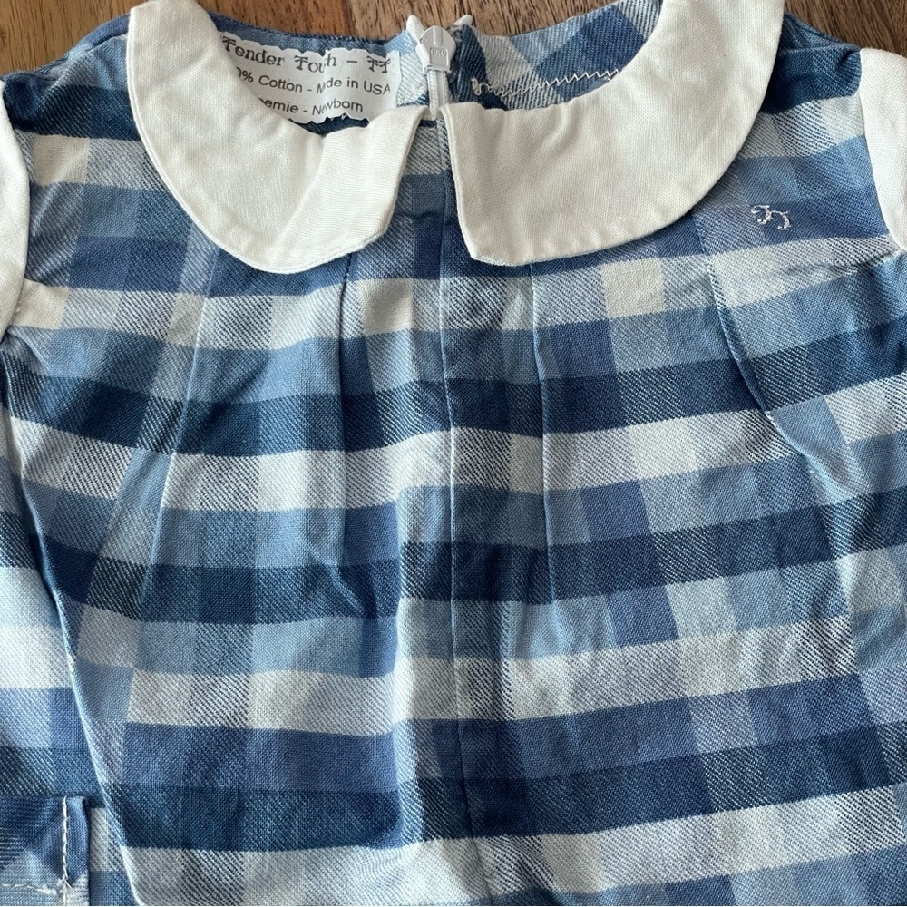 Vintage Tender Touch Baby Handcrafted Blue Plaid Cotton Romper Newborn-Preemie‎ - Picture 10 of 13